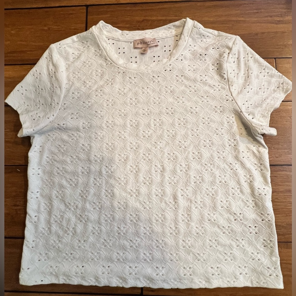 Philosophy white Eyelet Short Sleeve Top
